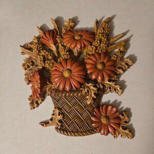 Vintage 1977 Burwood Products Fall Colors Mums Flower Leaves Wall Decor 2066-1